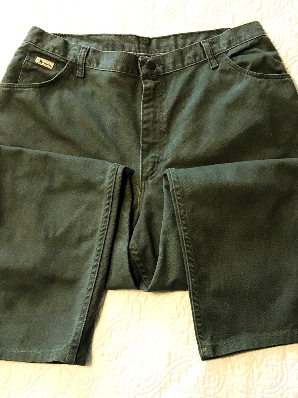 Women’s Vintage Wrangler Straight Leg Olive Denim 26-in Inseam, Sz 18